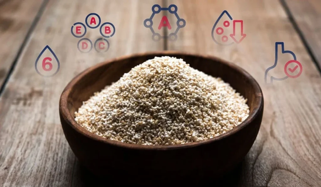 Plato de gomasio con iconos por encima para hablar de sus beneficios nutricionales.