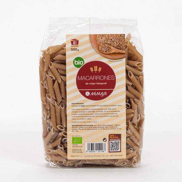 Macarrones integrales (aval ecológico) 500 g Mimasa