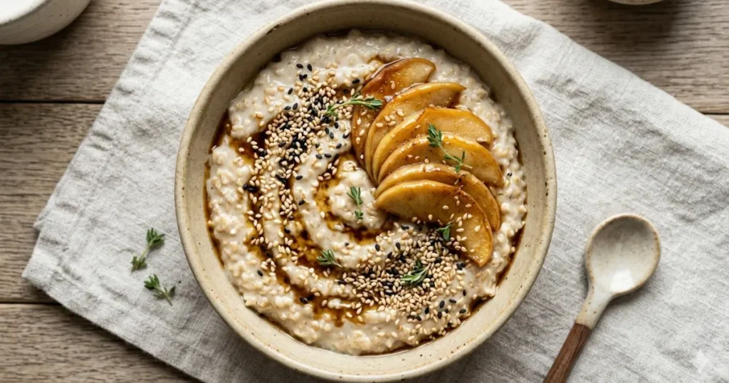 Porridge cremoso de avena y manzana al sésamo
